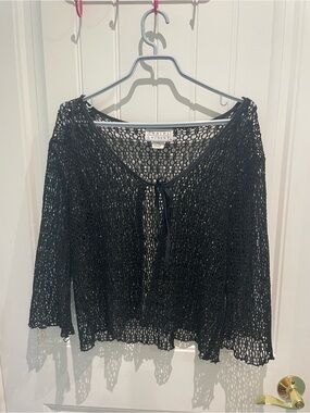 Daniel Laurent Black Open-Weave Tie-Front Top